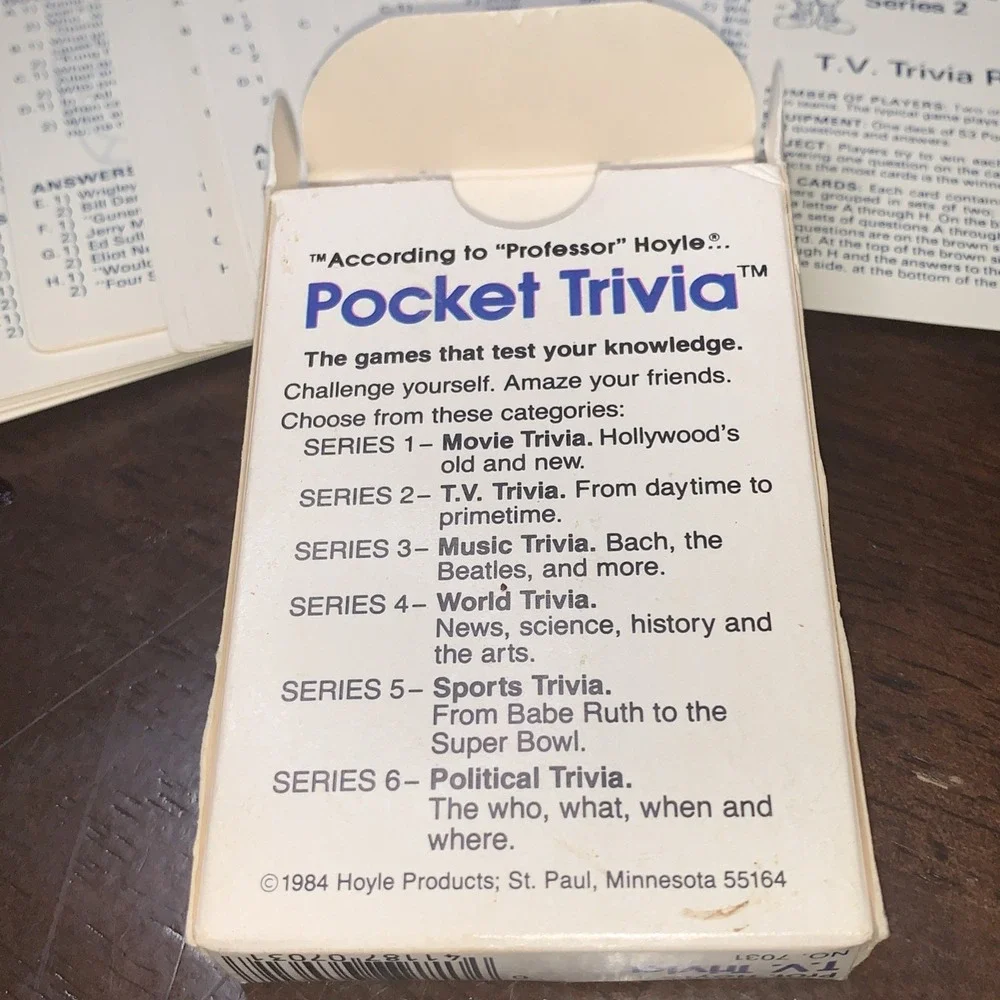 Hoyle Vintage 1984 Complete Pocket Trivia Series 2 Television‎ Trivia Card Game